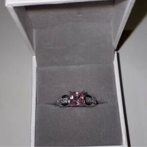 Elegant Pink Stone Silver Ring with Accent Pavé Details